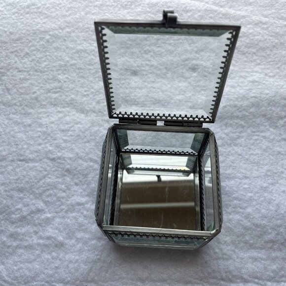 Nicole Miller Trinket Box Beveled Glass Jewelry Casket Hinged Mirror Footed - Picture 4 of 13